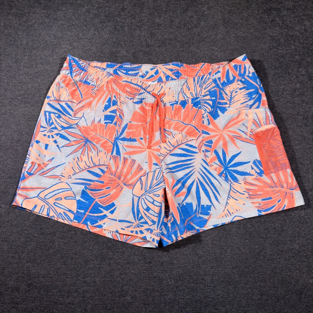 Columbia Todal Sands Shorts Women XL Orange Blue Tropical Palm Leaf PFG Fishing